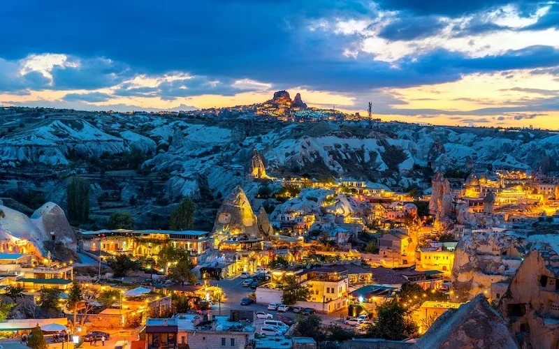 goreme town twilight cappadocia turkey